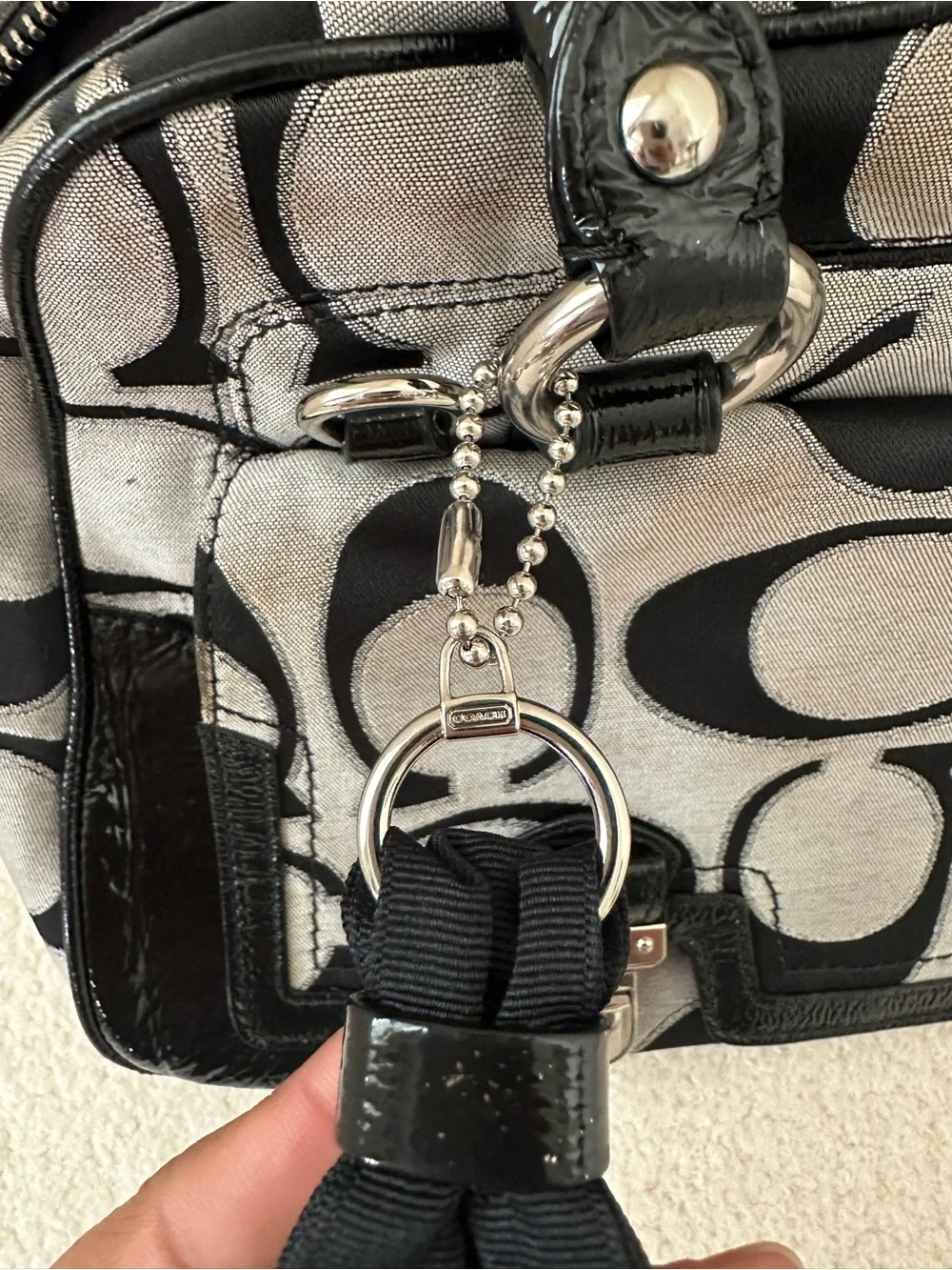 Coach poppy Black and Gray Signature Satchel with Silver Hardware vintage
